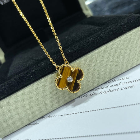 [🌹Rose💎]CLOVER 15MM DIAMOND AND YELLOW TIGER'S EYE AGATE necklace