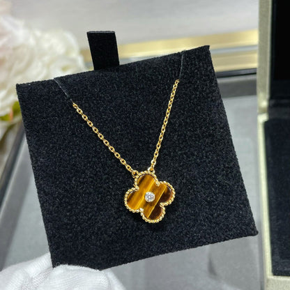 [Rose Jewelrys]CLOVER 15MM DIAMOND AND YELLOW TIGER'S EYE AGATE necklace