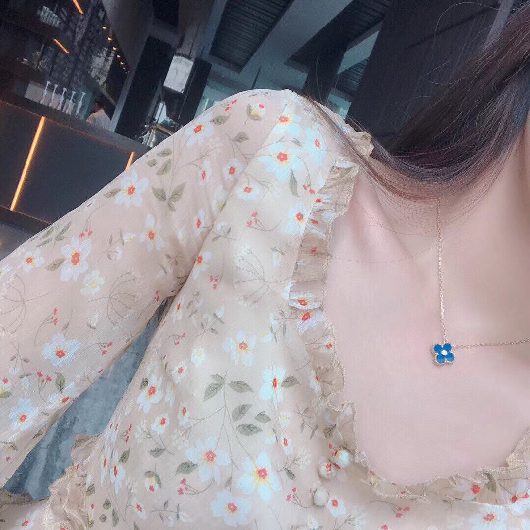 [Rose Jewelrys]CLOVER 15MM DIAMOND AND BLUE AGATE NECKLACE