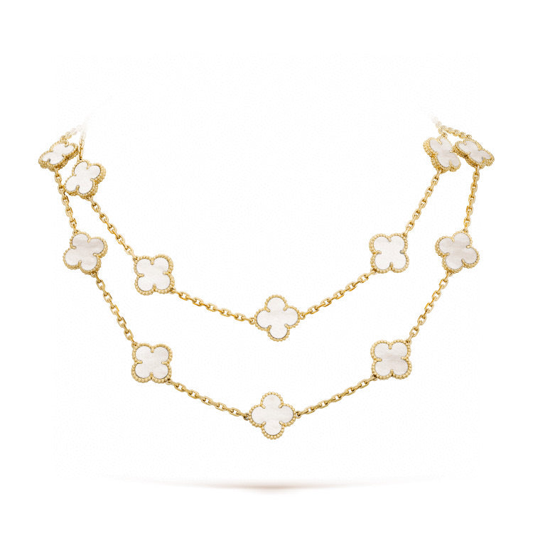 [Rose Jewelrys]CLOVER 20 MOTIFS WHITE MOP NECKLACE