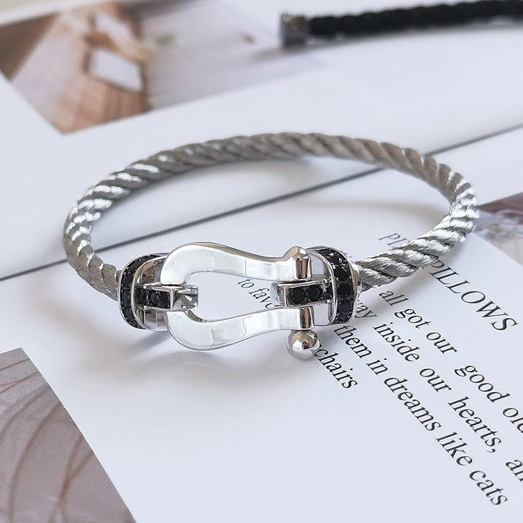 []FORCE LARGE HORSESHOE BLACK DIAMOND BRACELET SILVER