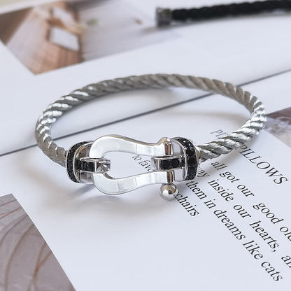 []FORCE LARGE HORSESHOE BLACK DIAMOND BRACELET SILVER