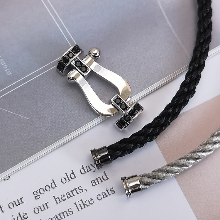 []FORCE LARGE HORSESHOE BLACK DIAMOND BRACELET SILVER