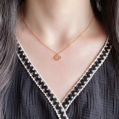 [Rose Jewelrys]CLOVER 15MM PINK MOTHER-OF-PEARL SINGLE FLOWER NECKLACE