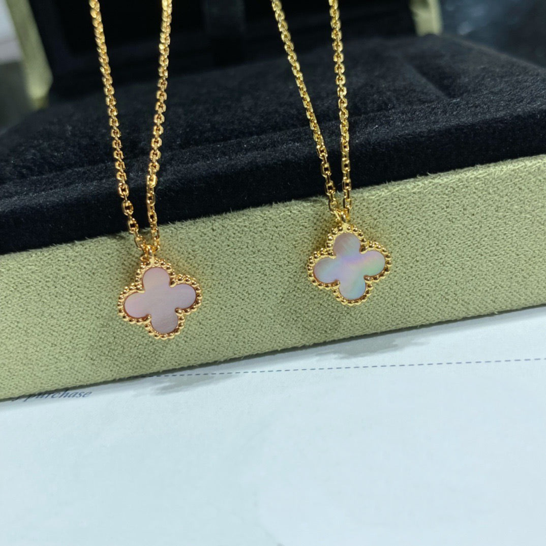 []CLOVER 15MM PINK MOTHER-OF-PEARL SINGLE FLOWER NECKLACE