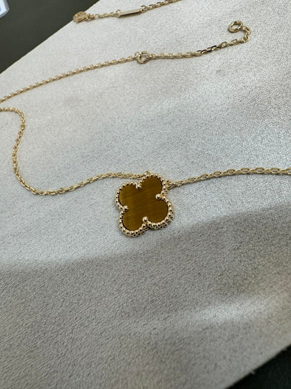 【Rose Jewelrys】CLOVER 15MM Tiger Eye Stone Necklace