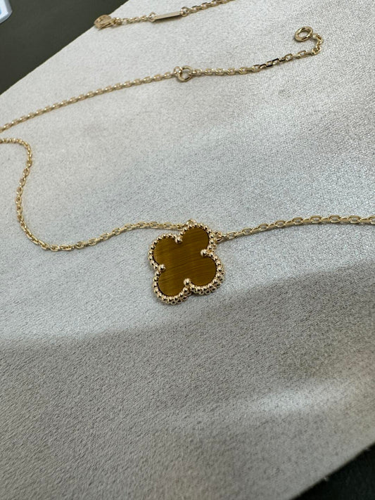 【Rose Jewelrys】CLOVER 15MM Tiger Eye Stone Necklace
