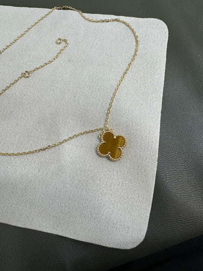 【Rose Jewelrys】CLOVER 15MM Tiger Eye Stone Necklace