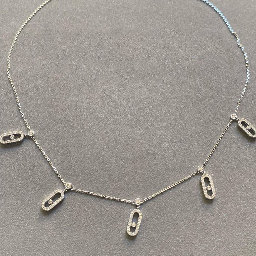[Rose Jewelrys]Full Diamond 5-Ring Sliding Necklace