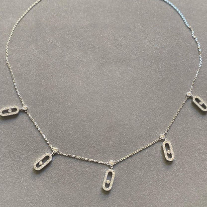 [Rose Jewelrys]Full Diamond 5-Ring Sliding Necklace