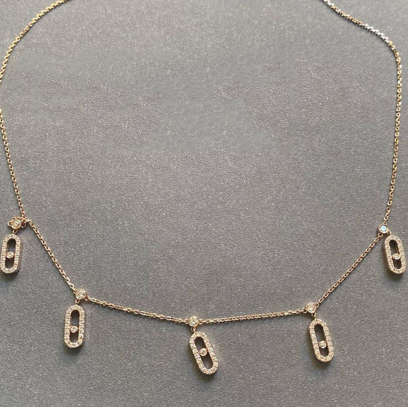 [Rose Jewelrys]Full Diamond 5-Ring Sliding Necklace