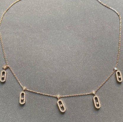 [Rose Jewelrys]Full Diamond 5-Ring Sliding Necklace