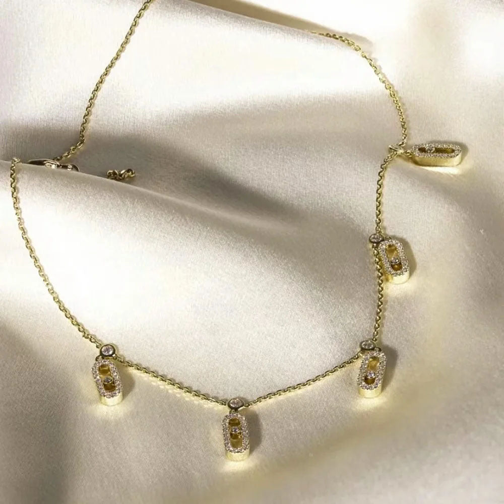 [Rose Jewelrys]Full Diamond 5-Ring Sliding Necklace