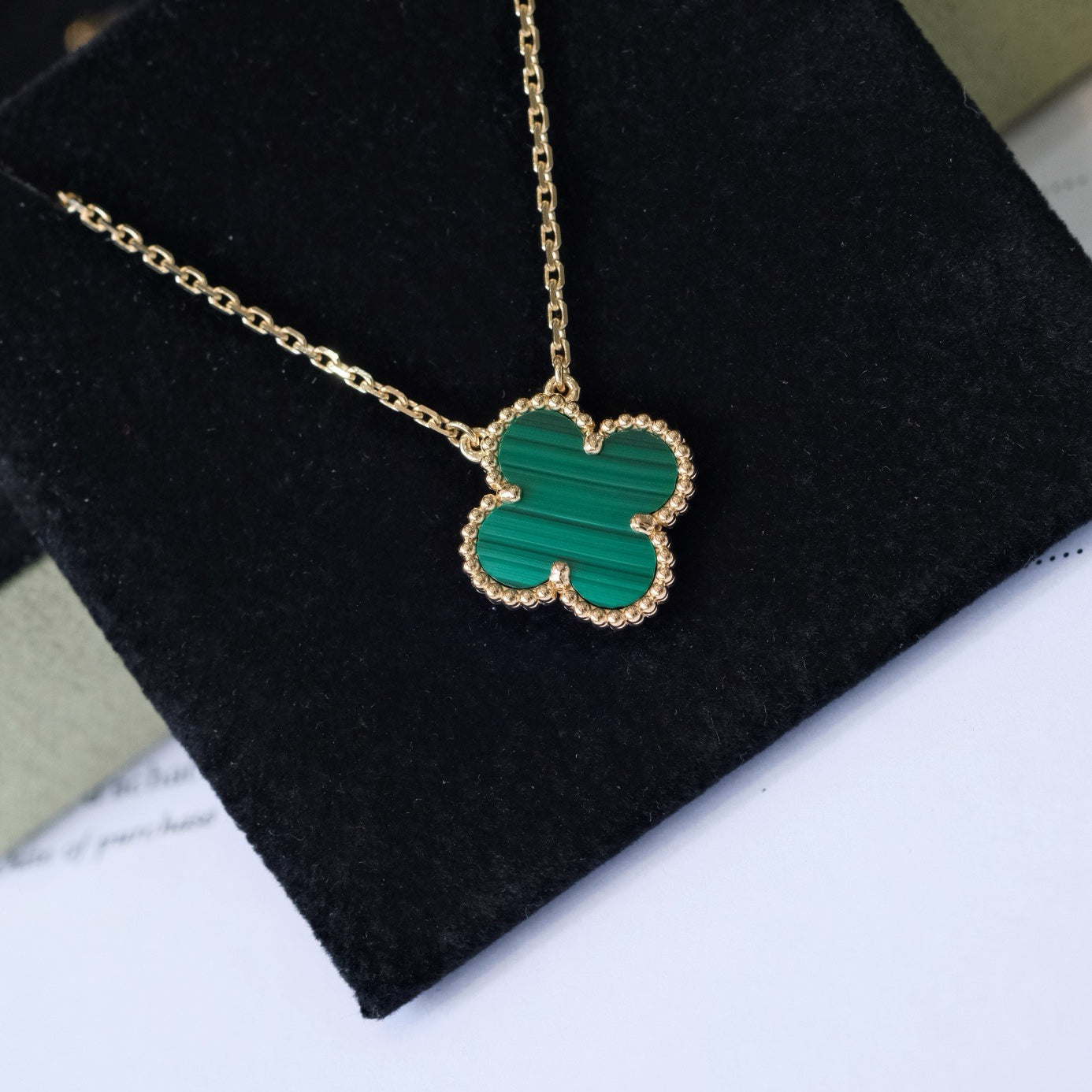 [Rose Jewelrys]CLOVER 15MM MALACHITE SINGLE FLOWER  NECKLACE