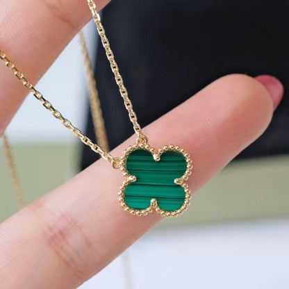 [Rose Jewelrys]CLOVER 15MM MALACHITE SINGLE FLOWER  NECKLACE