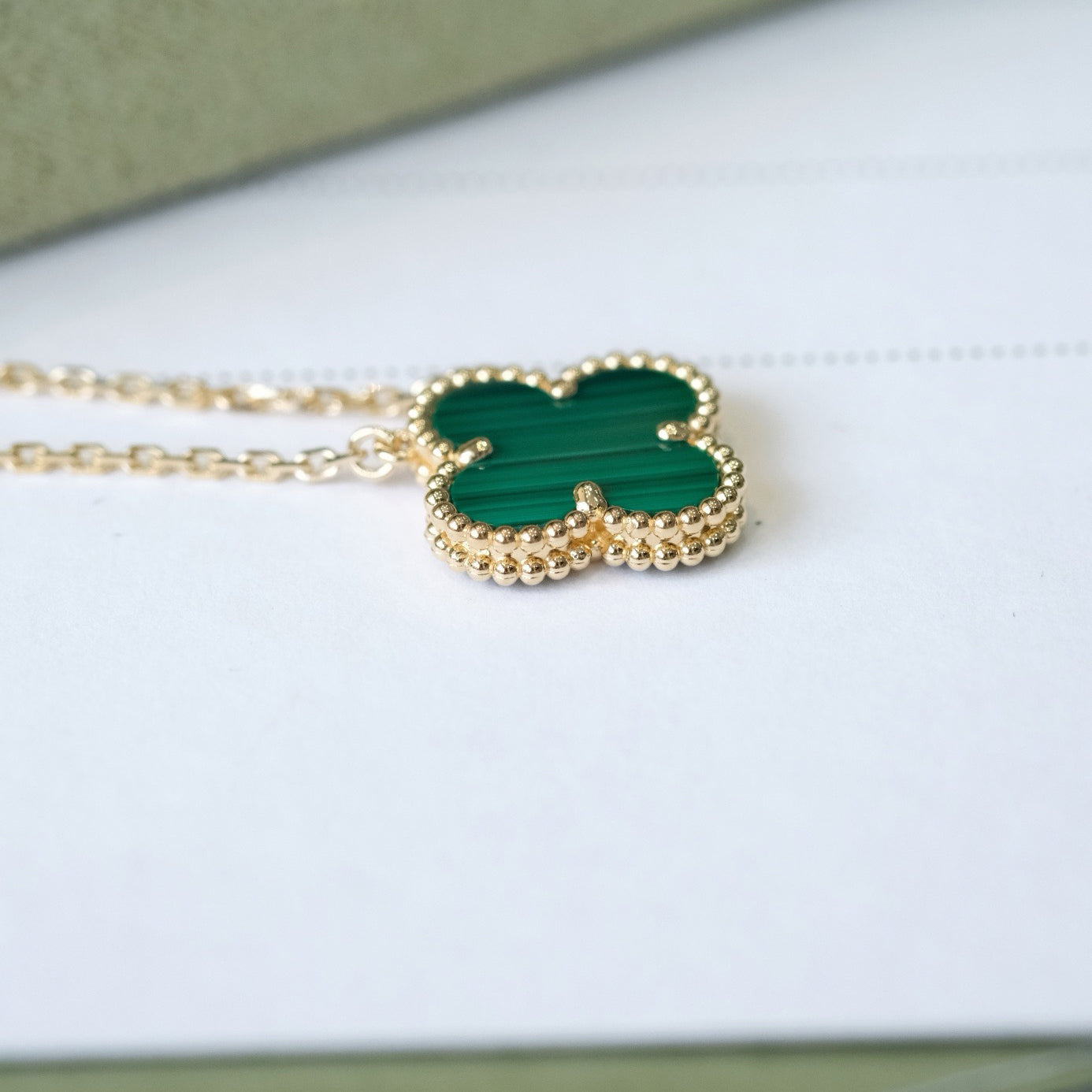 [Rose Jewelrys]CLOVER 15MM MALACHITE SINGLE FLOWER  NECKLACE