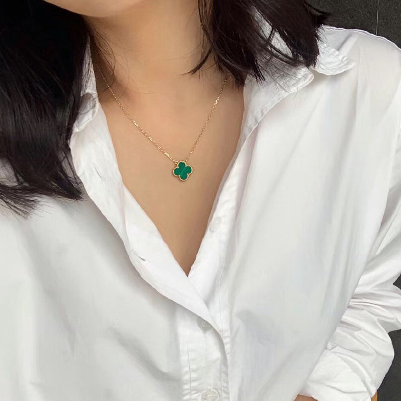 [Rose Jewelrys]CLOVER 15MM MALACHITE SINGLE FLOWER  NECKLACE
