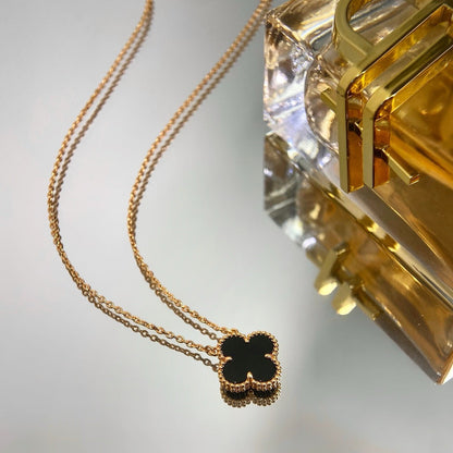 [Rose Jewelrys]CLOVER 15MM BLACK ONYX SINGLE FLOWER NECKLACE
