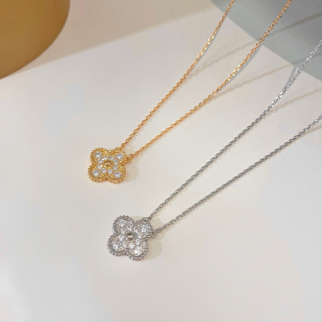 [Rose Jewelrys]CLOVER 15MM DIAMOND SINGLE FLOWER NECKLACE