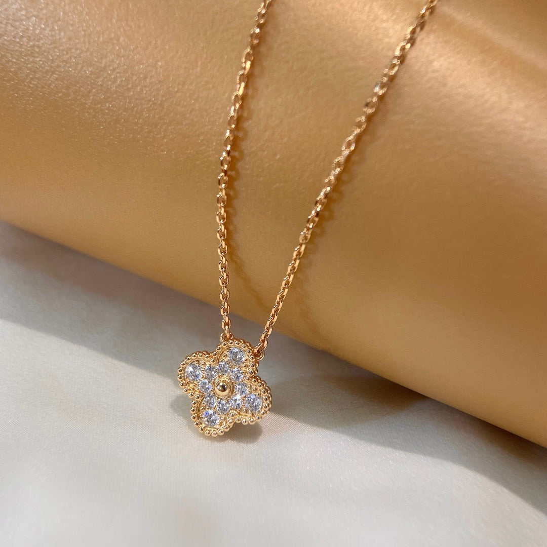 [Rose Jewelrys]CLOVER 15MM DIAMOND SINGLE FLOWER NECKLACE