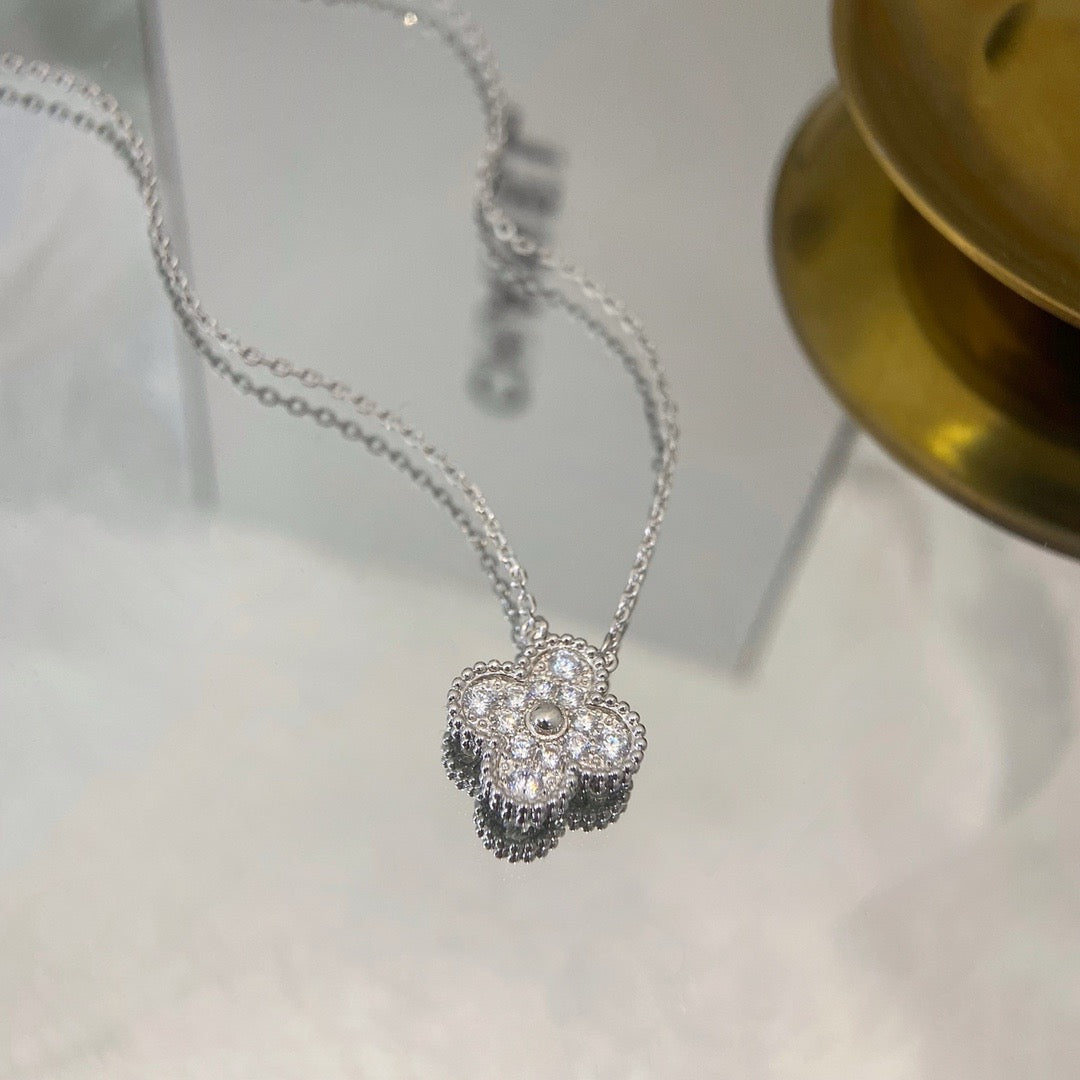 [Rose Jewelrys]CLOVER 15MM DIAMOND SINGLE FLOWER NECKLACE