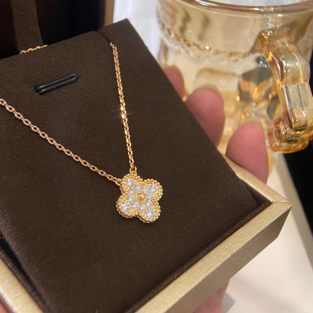 [Rose Jewelrys]CLOVER 15MM DIAMOND SINGLE FLOWER NECKLACE