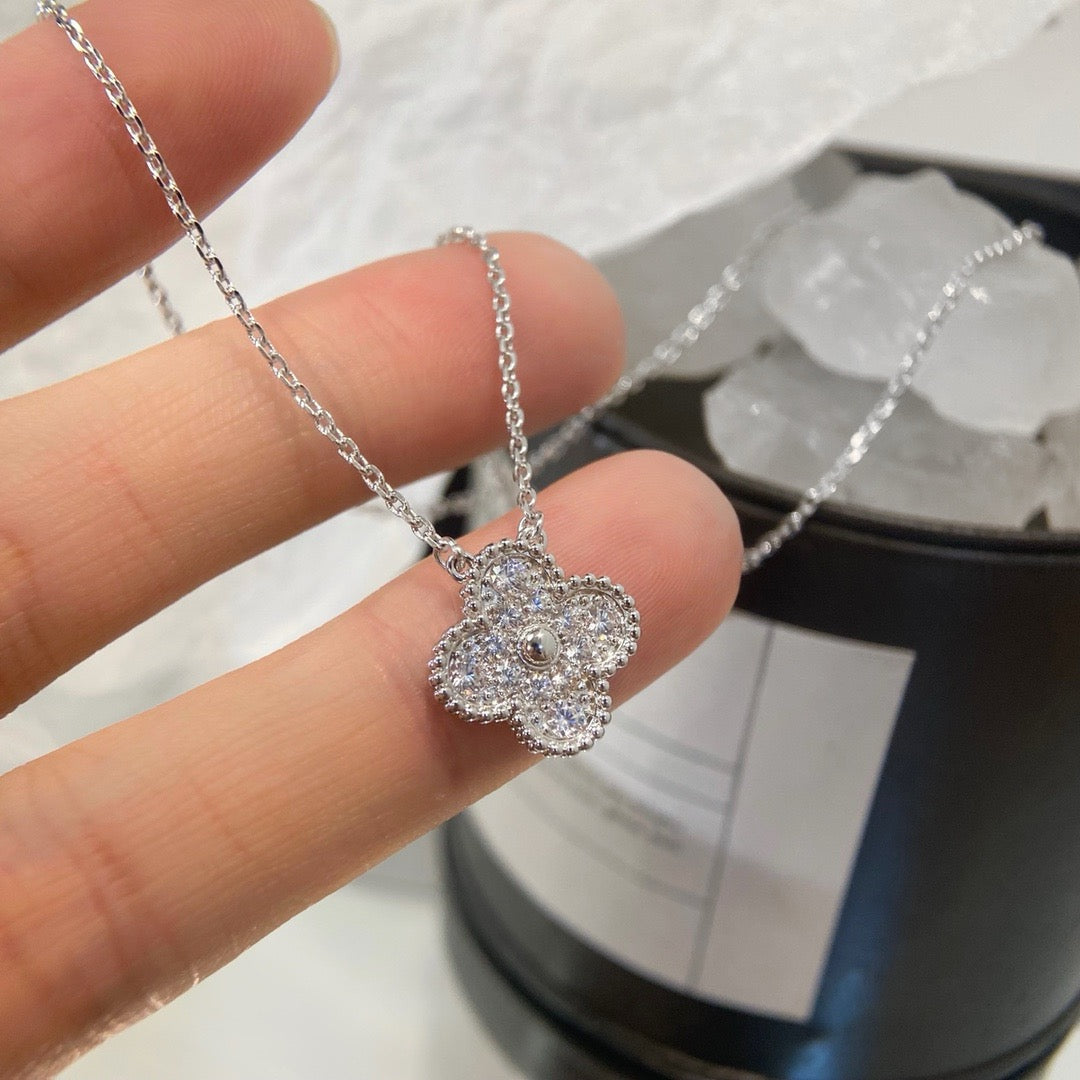[Rose Jewelrys]CLOVER 15MM DIAMOND SINGLE FLOWER NECKLACE