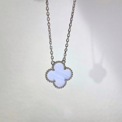 [Rose Jewelrys]CLOVER 15MM BLUE CHALCEDONY NECKLACE SILVER