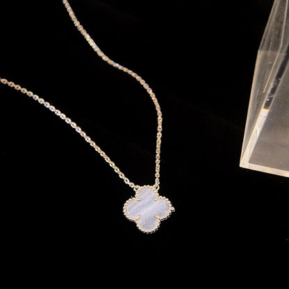 [Rose Jewelrys]CLOVER 15MM BLUE CHALCEDONY NECKLACE SILVER