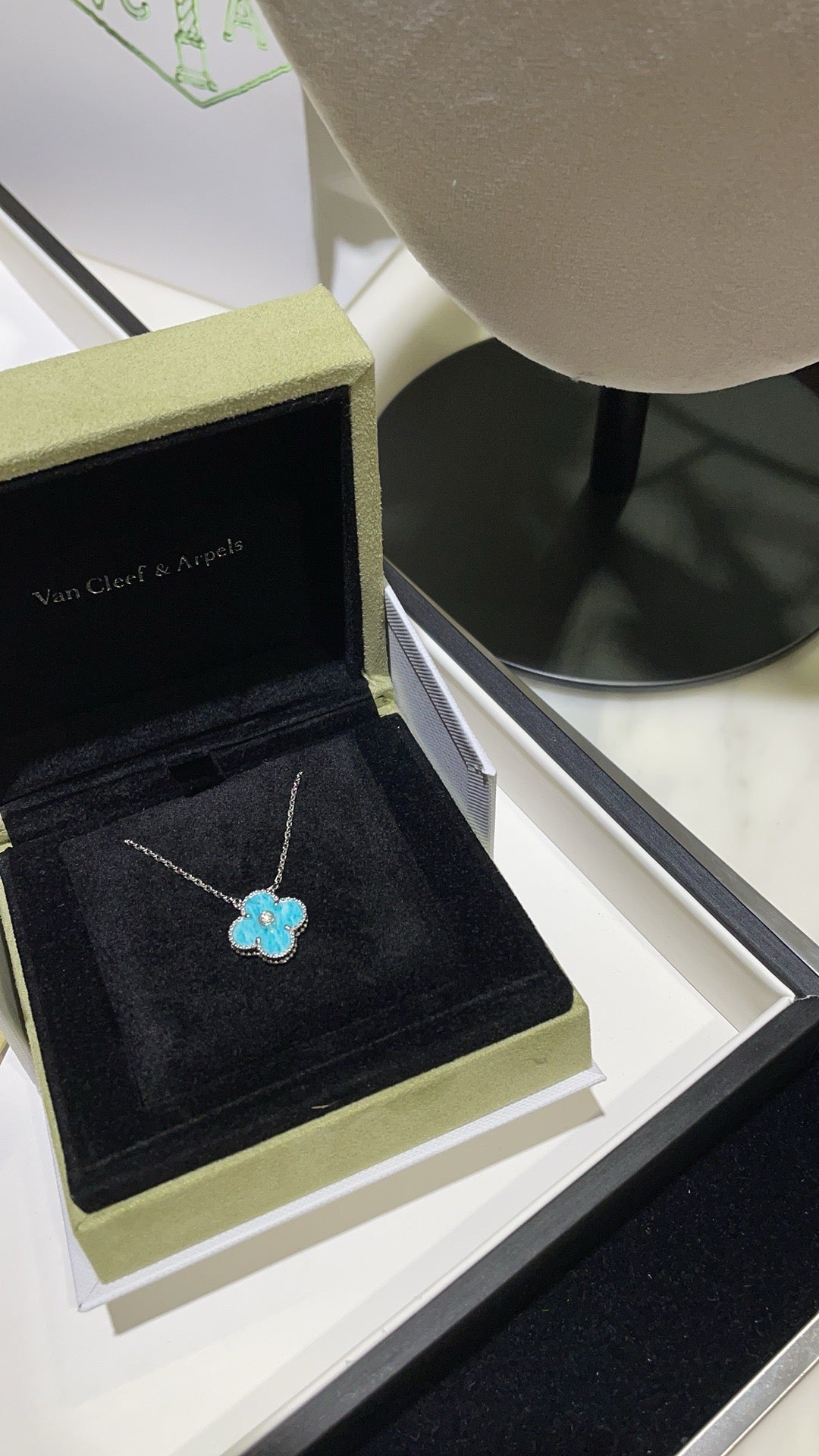 [Rose Jewelrys]CLOVER 15MM DIAMOND SVRES PORCELAIN  NECKLACE SILVER