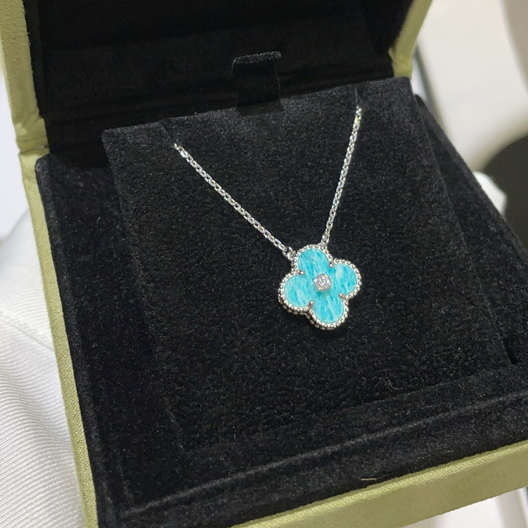 [Rose Jewelrys]CLOVER 15MM DIAMOND SVRES PORCELAIN  NECKLACE SILVER