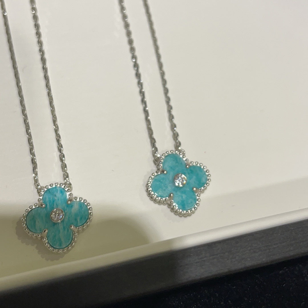 [Rose Jewelrys]CLOVER 15MM DIAMOND SVRES PORCELAIN  NECKLACE SILVER