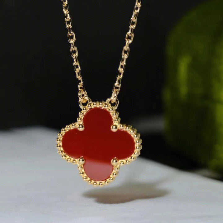 [Rose Jewelrys]CLOVER 15MM CARNELIAN SINGLE FLOWER NECKLACE
