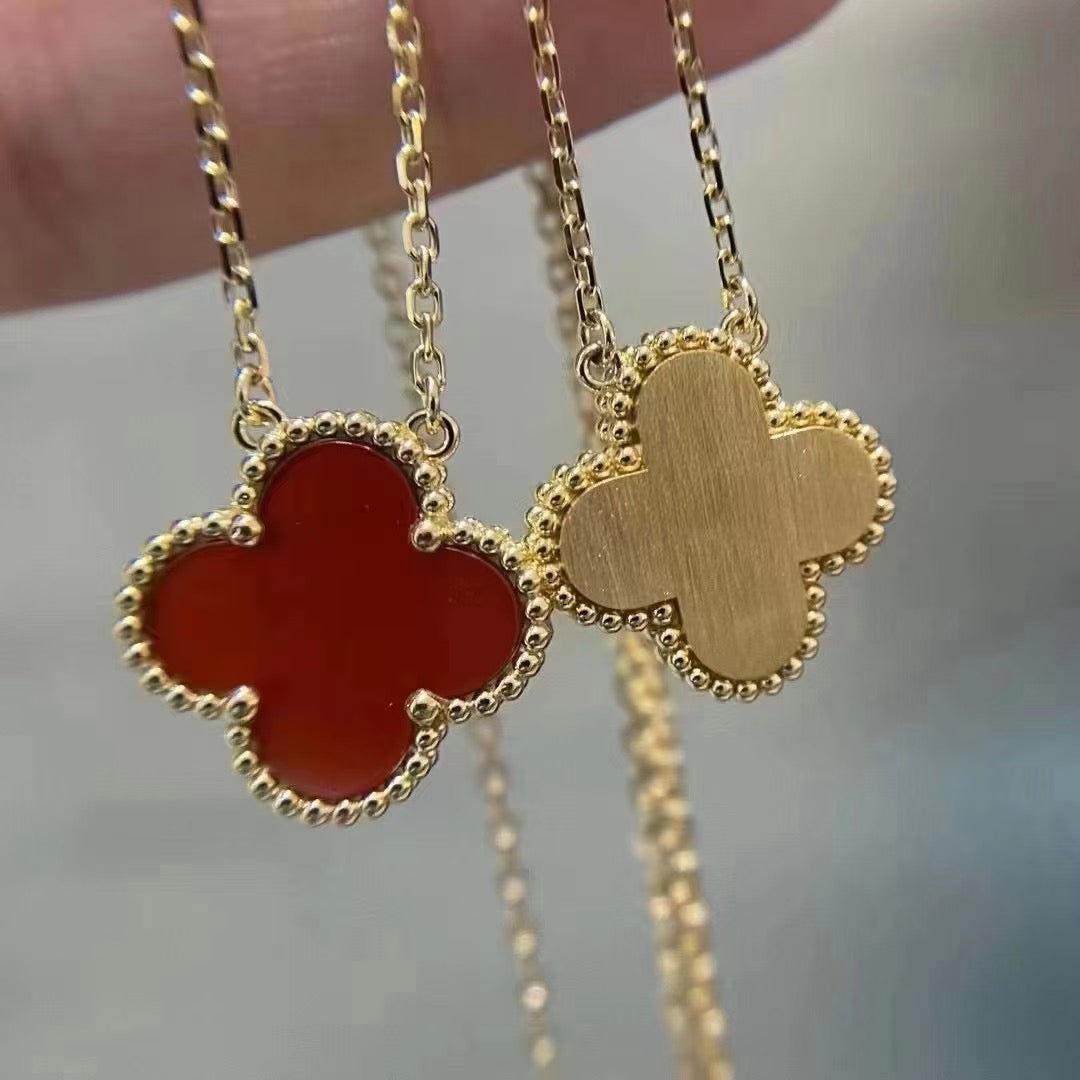 [Rose Jewelrys]CLOVER 15MM CARNELIAN SINGLE FLOWER NECKLACE