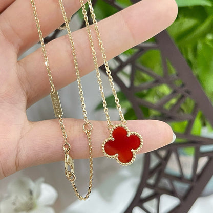 [Rose Jewelrys]CLOVER 15MM CARNELIAN SINGLE FLOWER NECKLACE