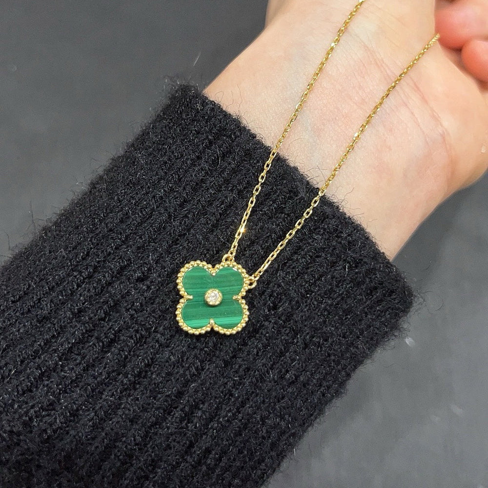 [Rose Jewelrys]CLOVER 15MM DIAMOND TURQUOISE NECKLACE