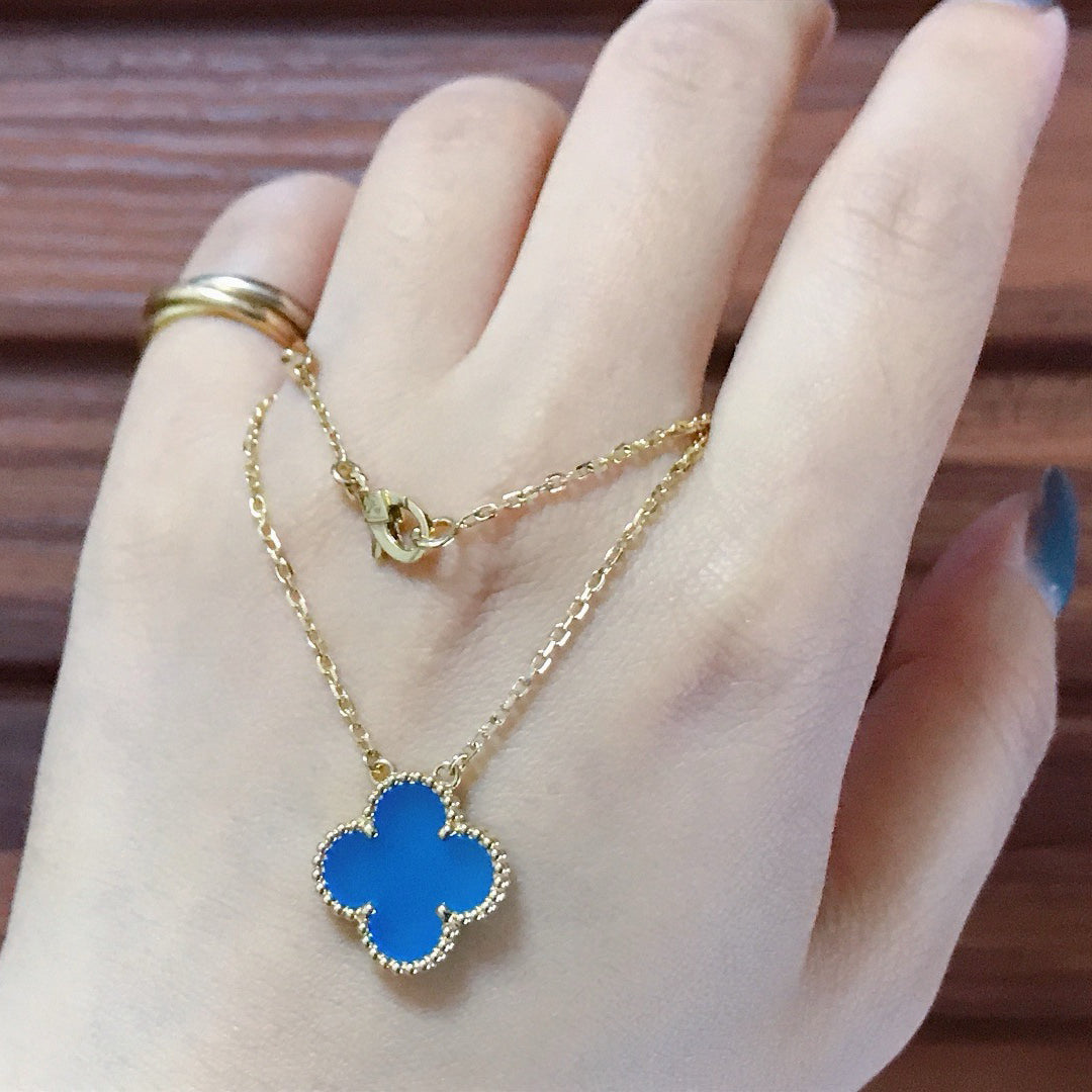 [Rose Jewelrys]CLOVER 15MM BLUE AGATE NECKLACE