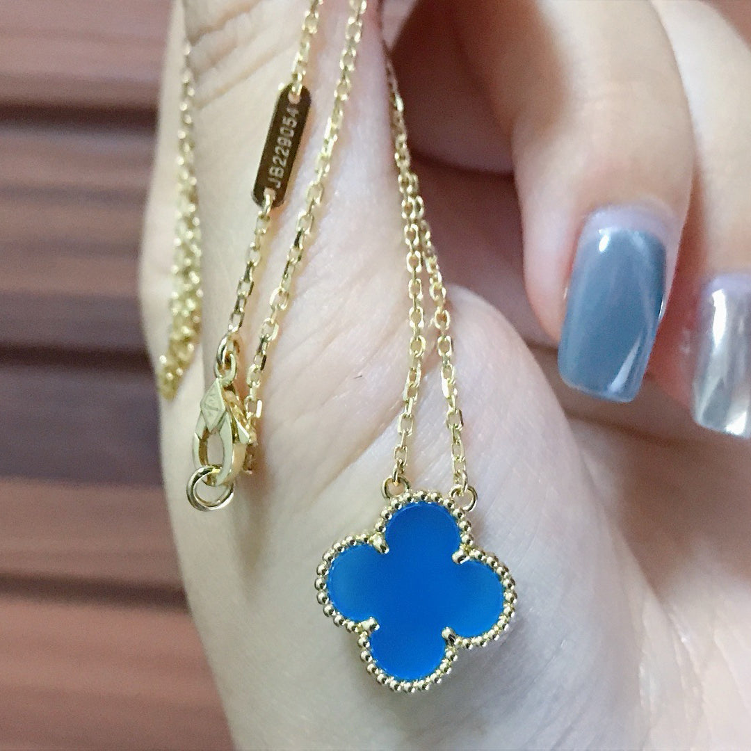 [Rose Jewelrys]CLOVER 15MM BLUE AGATE NECKLACE
