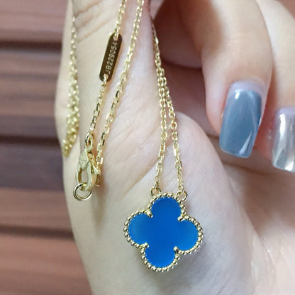 [Rose Jewelrys]CLOVER 15MM BLUE AGATE NECKLACE