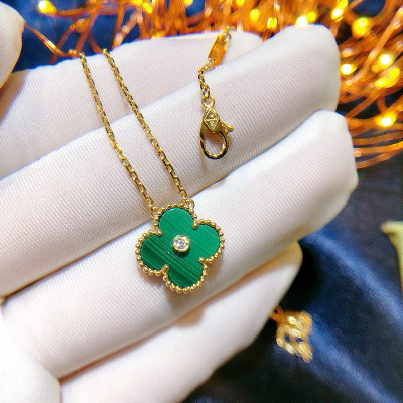 [Rose Jewelrys]CLOVER 15MM DIAMOND TURQUOISE NECKLACE