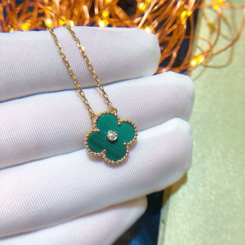 [Rose Jewelrys]CLOVER 15MM DIAMOND TURQUOISE NECKLACE
