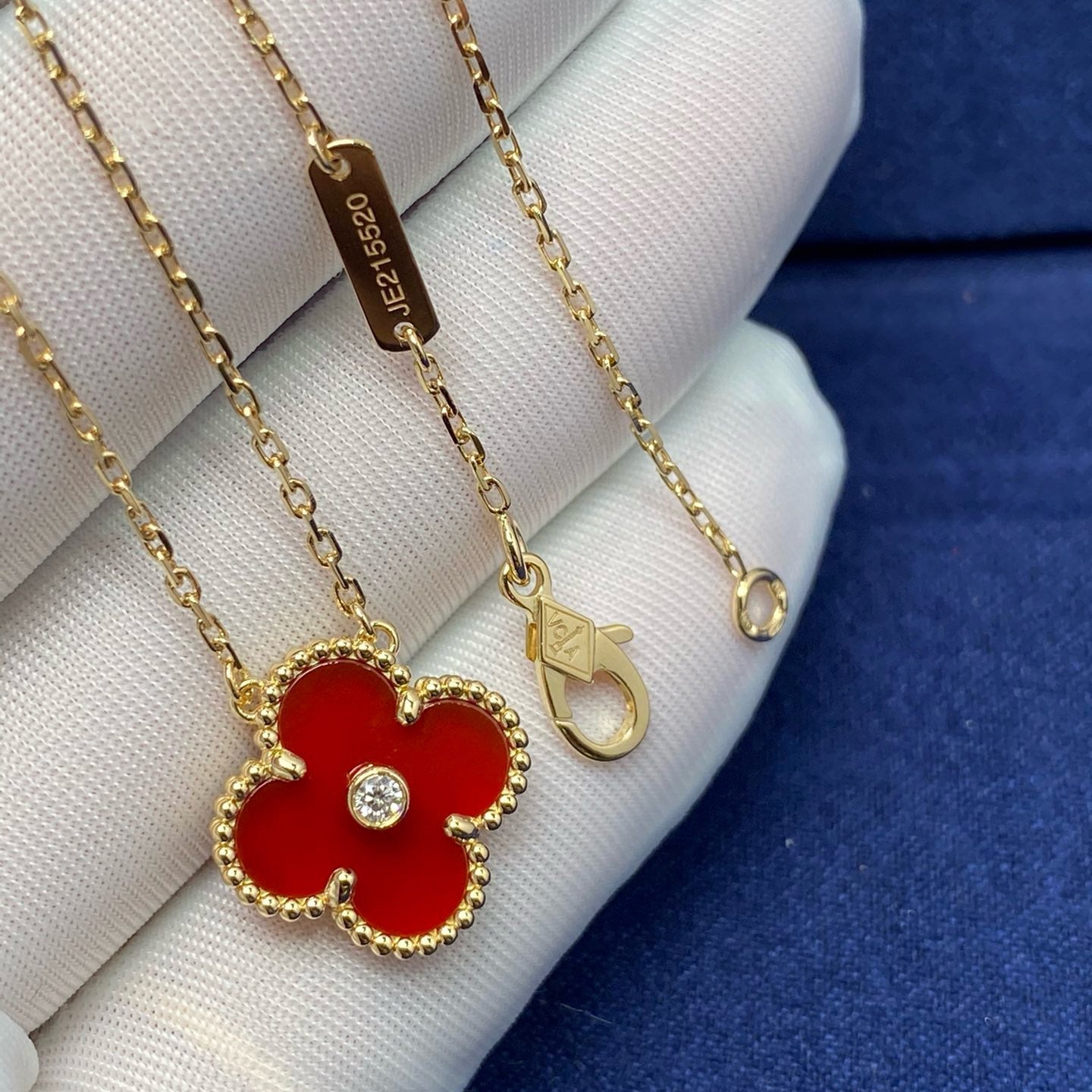 [Rose Jewelrys]CLOVER 15MM DIAMOND CARNELIAN NECKLACE