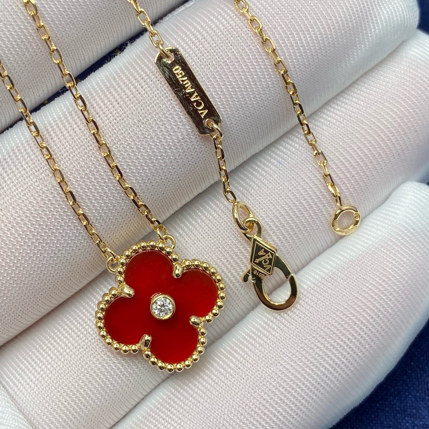 [Rose Jewelrys]CLOVER 15MM DIAMOND CARNELIAN NECKLACE