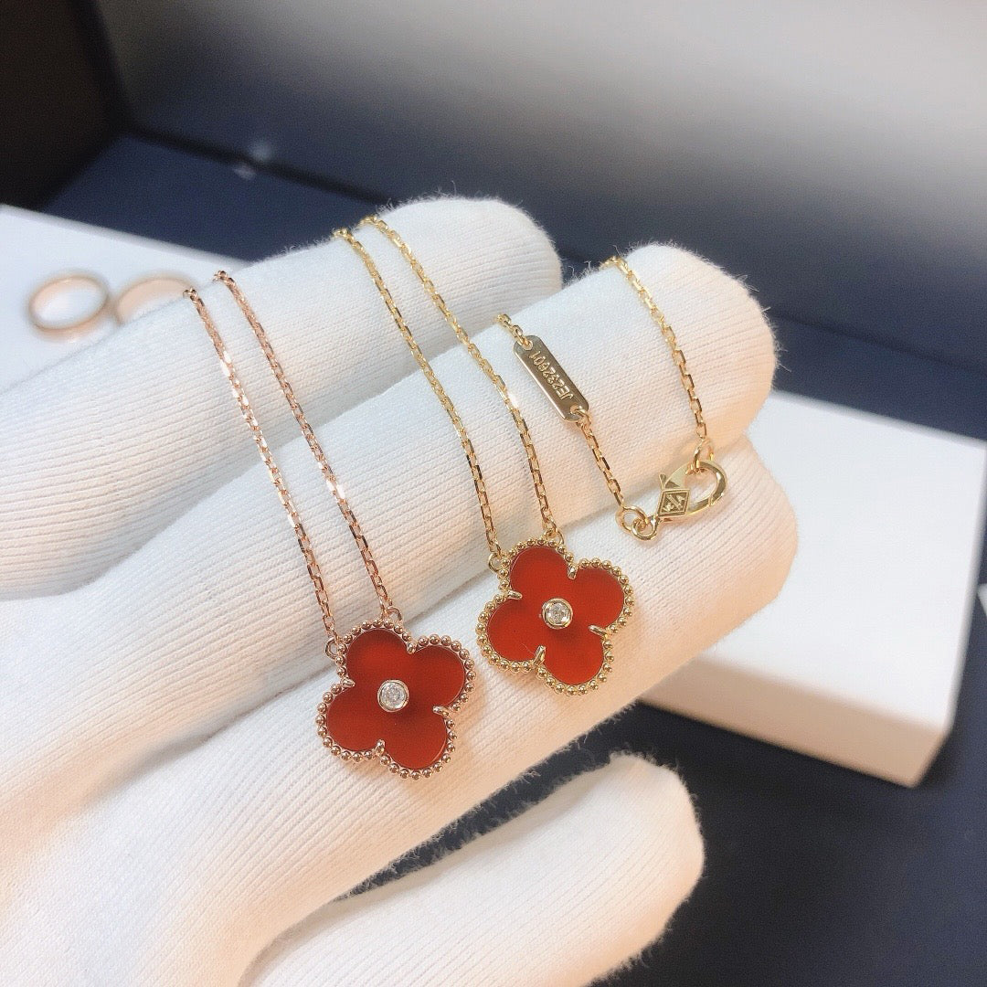 [Rose Jewelrys]CLOVER 15MM DIAMOND CARNELIAN NECKLACE