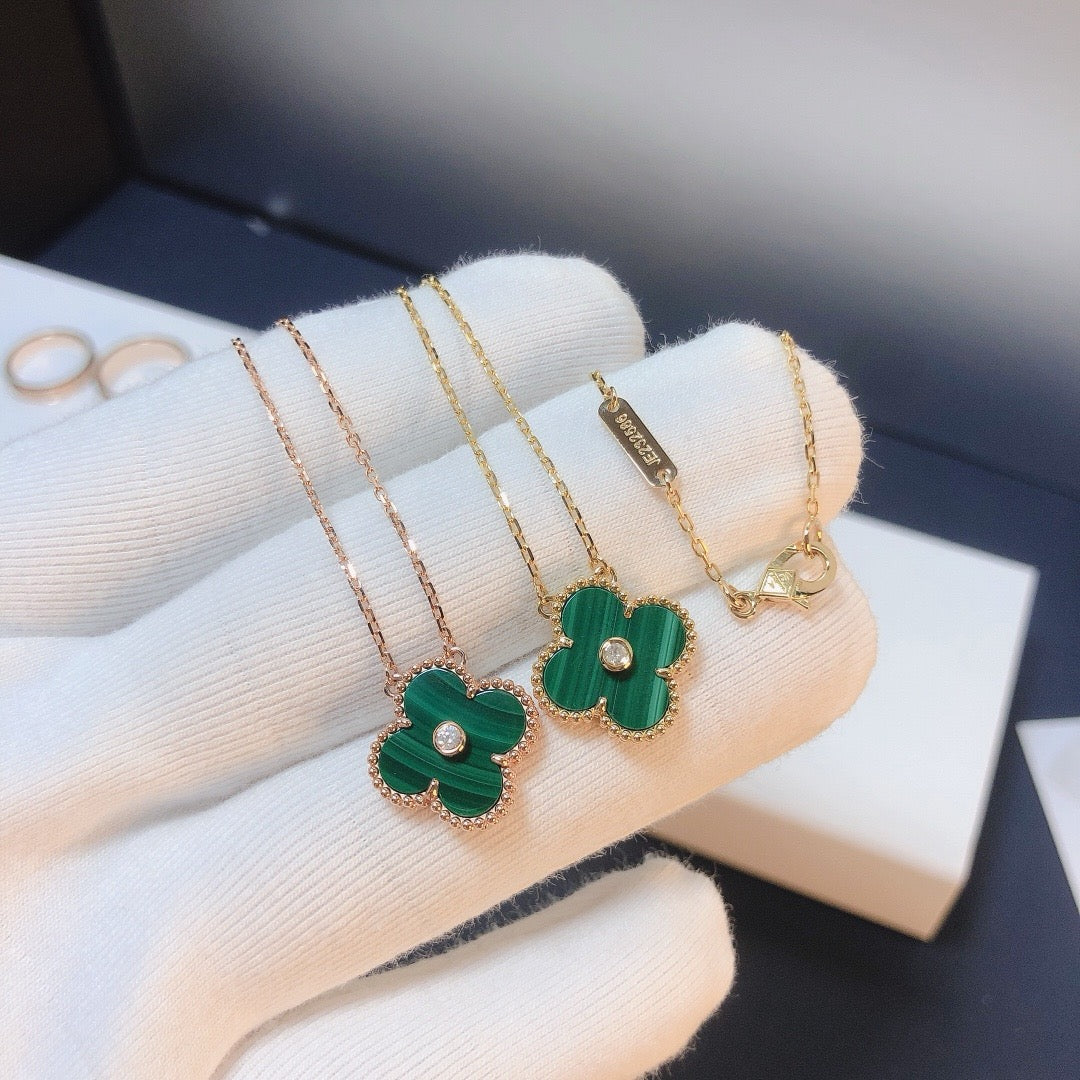 [Rose Jewelrys]CLOVER 15MM DIAMOND TURQUOISE NECKLACE