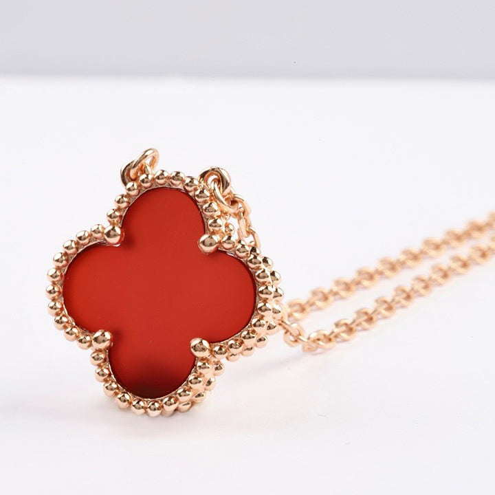 [Rose Jewelrys]CLOVER 15MM CARNELIAN SINGLE FLOWER NECKLACE