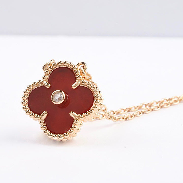 [Rose Jewelrys]CLOVER 15MM DIAMOND CARNELIAN NECKLACE