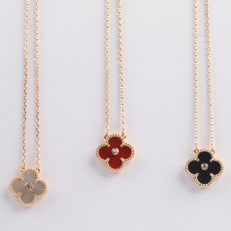[Rose Jewelrys]CLOVER 15MM DIAMOND CARNELIAN NECKLACE