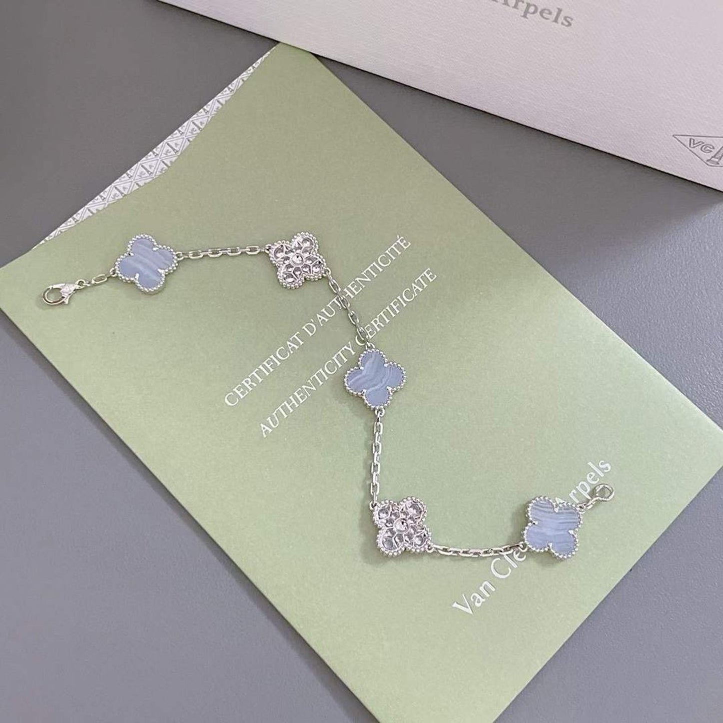 [Rose Jewelrys]CLOVER  5 MOTIF DIAMOND PURPLE CHALCEDONY BRACELET SILVER