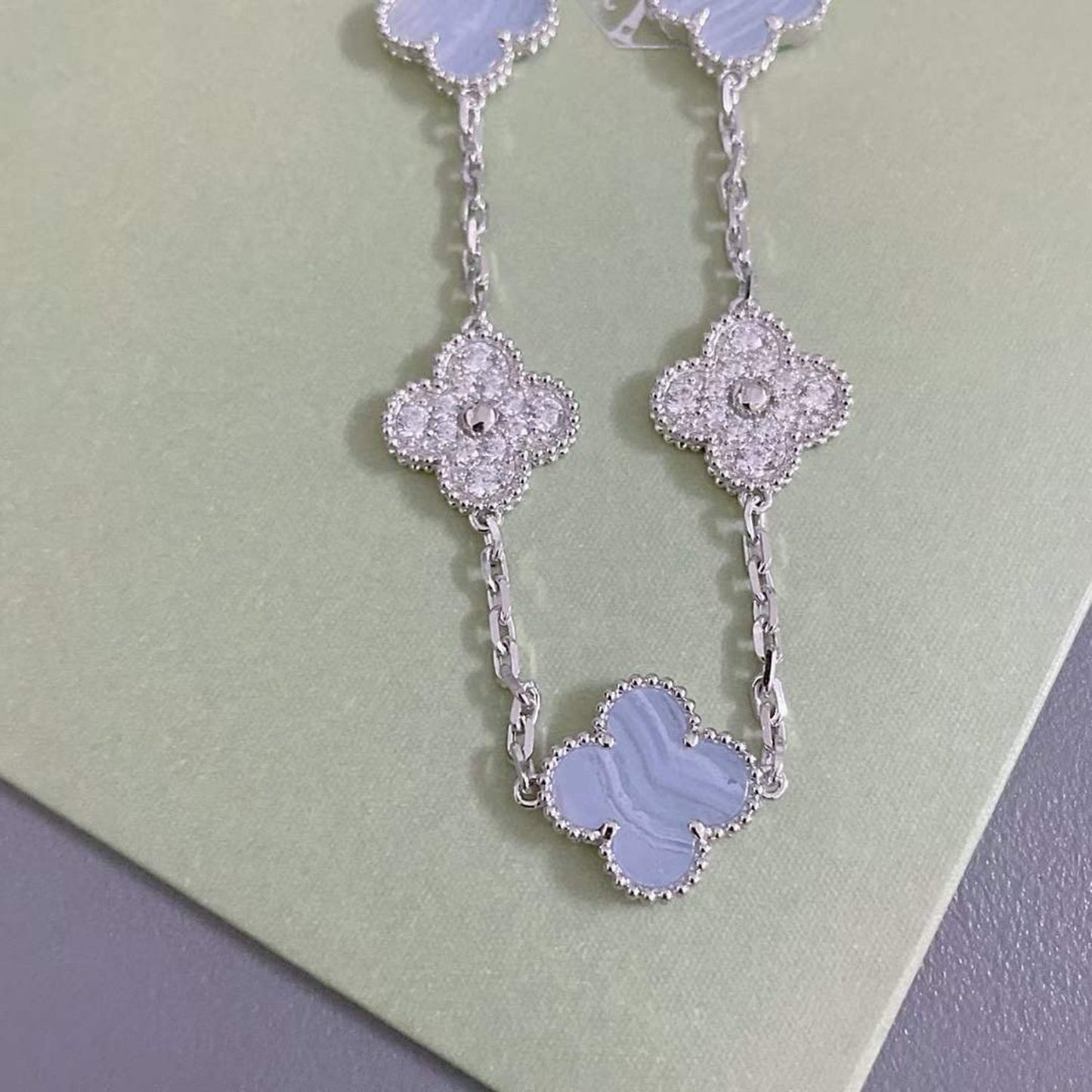 [Rose Jewelrys]CLOVER  5 MOTIF DIAMOND PURPLE CHALCEDONY BRACELET SILVER